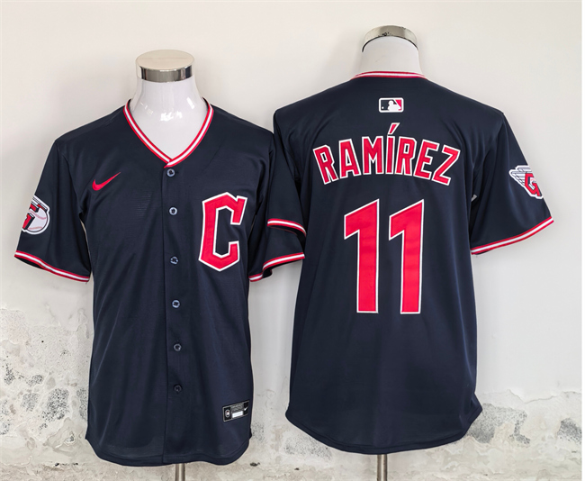 Men's Cleveland Guardians #11 Jose Ramirez Navy Limited Stitched Baseball Jersey